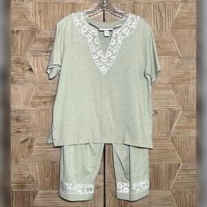 Cathy Daniels Womens Light Green Top & Pants Set Size M/L Grannycore